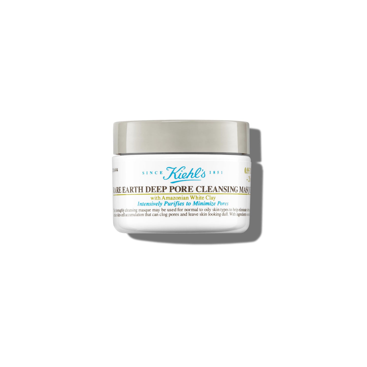 Kiehl's Rare Earth Deep Pore Cleansing Mask, Oil-Minimizing Face Mask for Clogged Pores, Detoxifies & Refines Skin, Absorbs Excess Oil, with Amazonian White Clay & Aloe Vera - 0.95 fl oz