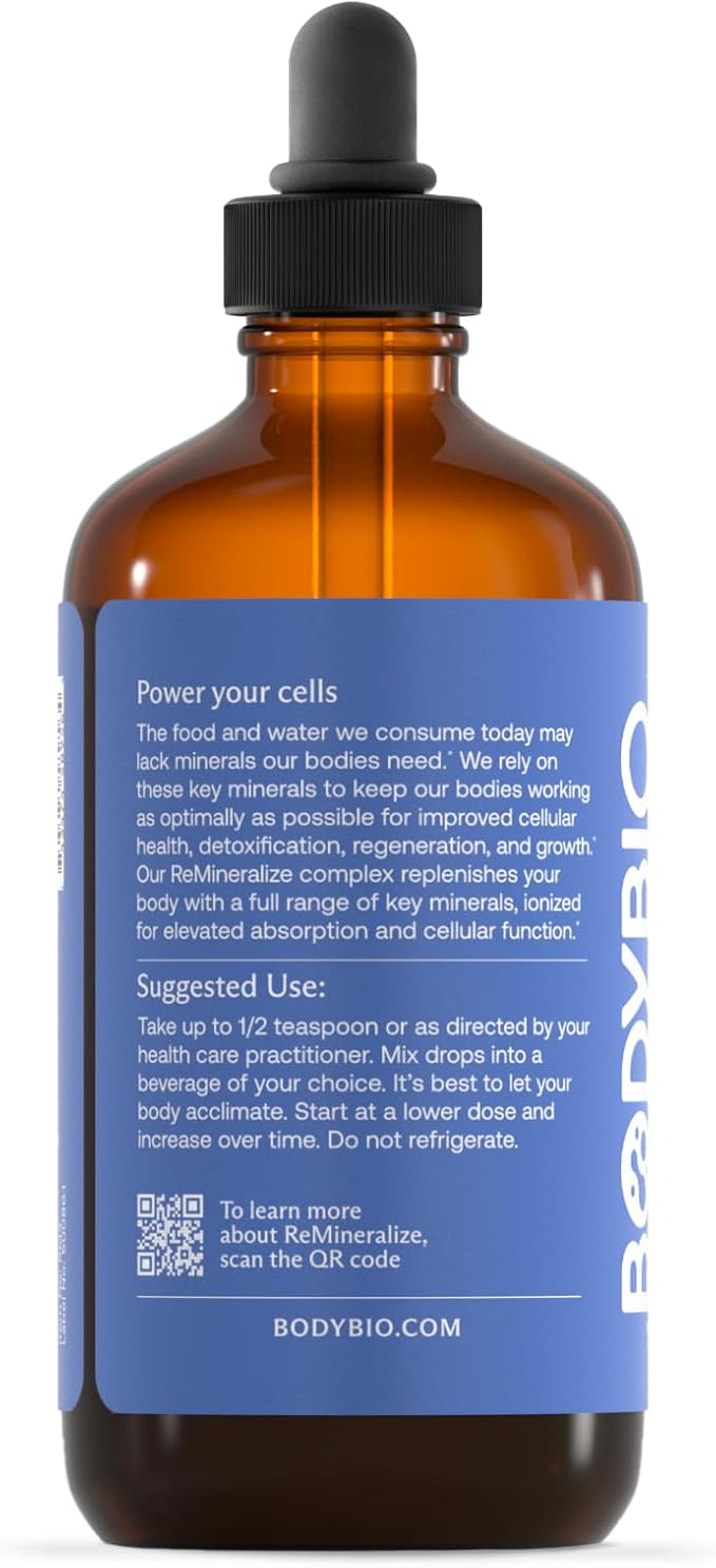 BodyBio ReMineralize - Concentrated Ionic Trace Minerals to Hydrate, Detox, and Revitalize Your Cells - Over 72 Bioavailable Trace Minerals for Rapid Absorption 4 Fl Oz