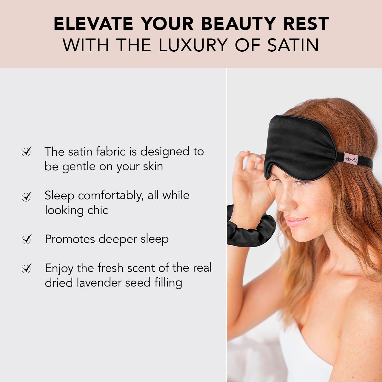 Kitsch Weighted Satin Sleep Mask - Weighted Eye Mask for Sleeping and Travel - Lavender Sleeping Mask for Women and Men - Light Blocking, Adjustable Strap, Ultra-Soft (4.1oz/116g)
