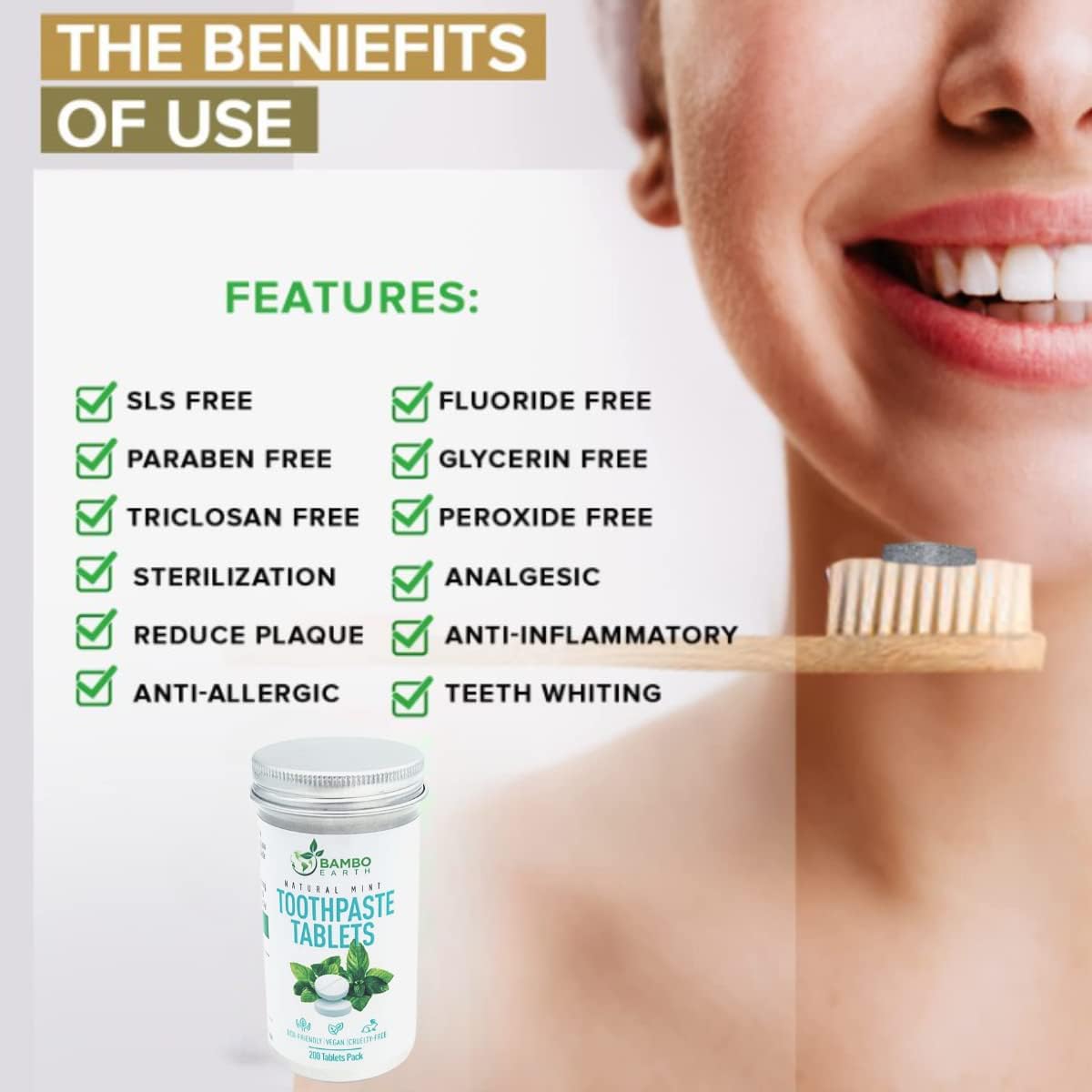 200 Pack Natural Toothpaste Tablet Bits - Chewable Mouthwash Whitening Bite Tablets for Teeth SLS & Fluoride Free Eco & Travel Friendly - Zero Waste Packaging - Mint & Activated Charcoal (Peppermint)