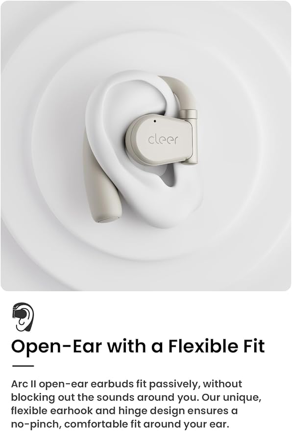 Cleer ARC II Open-Ear True Wireless Bluetooth Headphones,Snapdragon Sound,Multipoint Connection,Secure Fit,IPX5 Waterproof,Crystal Clear Calls,35 Hours Playtime,for iPhone & Android (Light Grey)