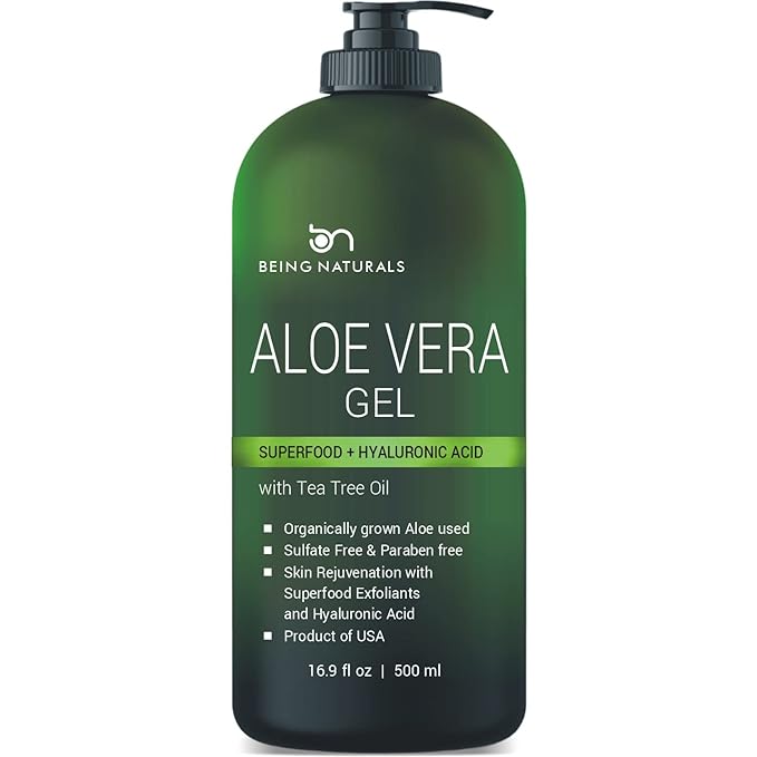 Aloe vera Gel - from 100% Pure Organic Aloe - Natural Raw Moisturizer for Face, Body, Hair. Perfect for Sunburn, Acne, Razor Bumps 16.9 fl oz (Tea Tree, Superfood, Hyaluronic Acid)