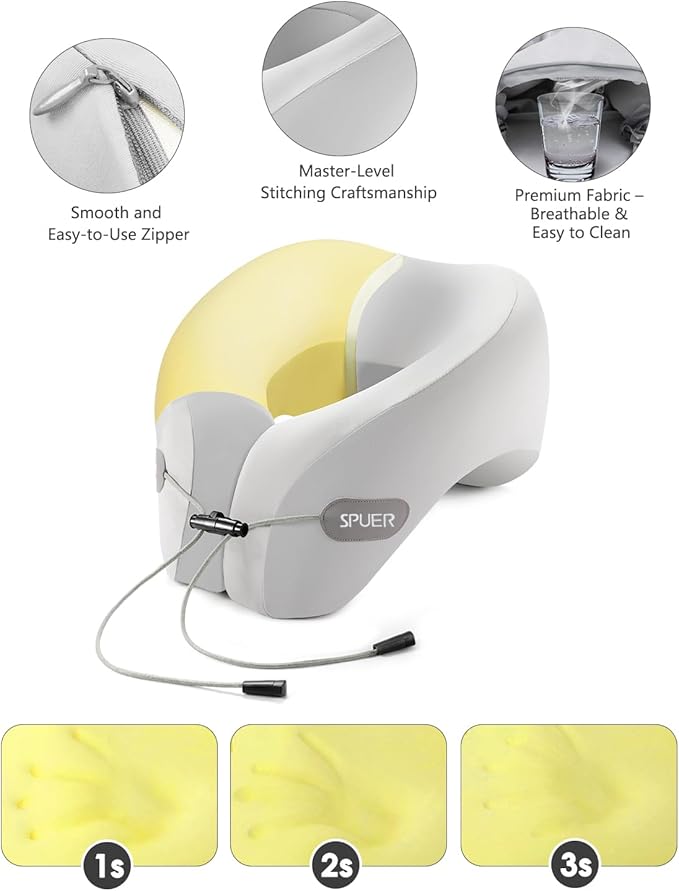 Travel Pillow – Neck Pillow Airplane, Travel Pillows for Airplanes, Airplane Travel Accessories with Eye Mask, Earplugs, Ergonomic Memory Foam Neck Pillow for Sleeping, Flights, Cars, Office (Gray)