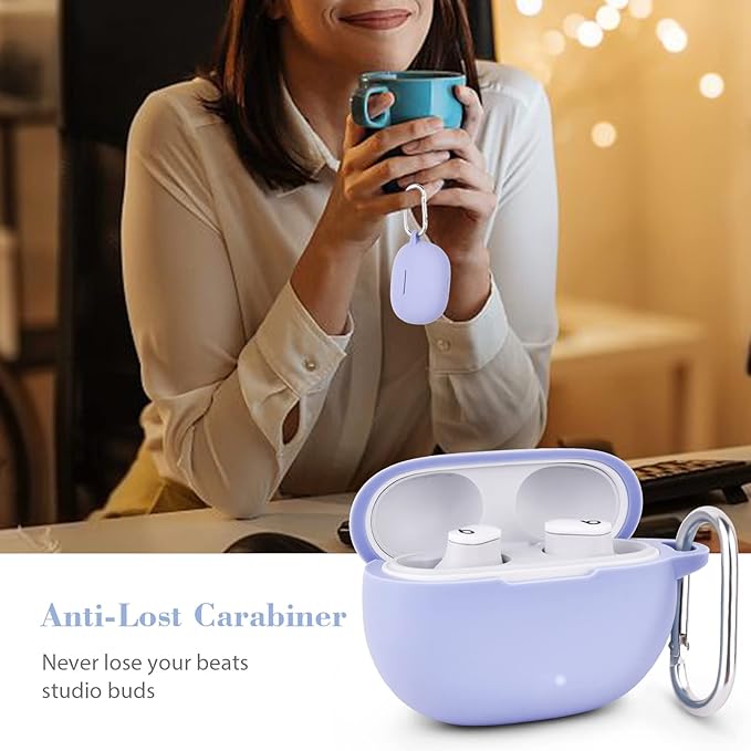 AIRSPO Silicone Case Compatible with Beats Studio Buds Case 2021 Soft Protective Cover for Beats Wireless Earbuds with Keychain (Lilac)