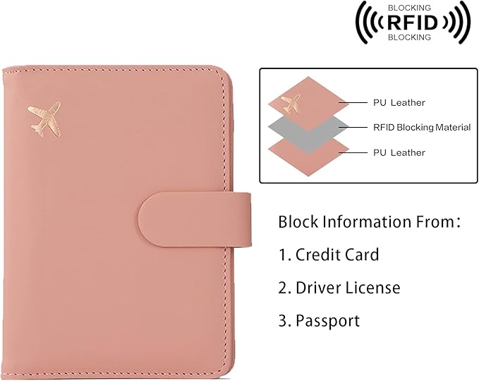 Cnycmy Passport Holder with Airtag,Passport-Wallet-Holder for Women, RFID Passport Holder with Slot Waterproof, PU Leather Travel Passport Case (pink)