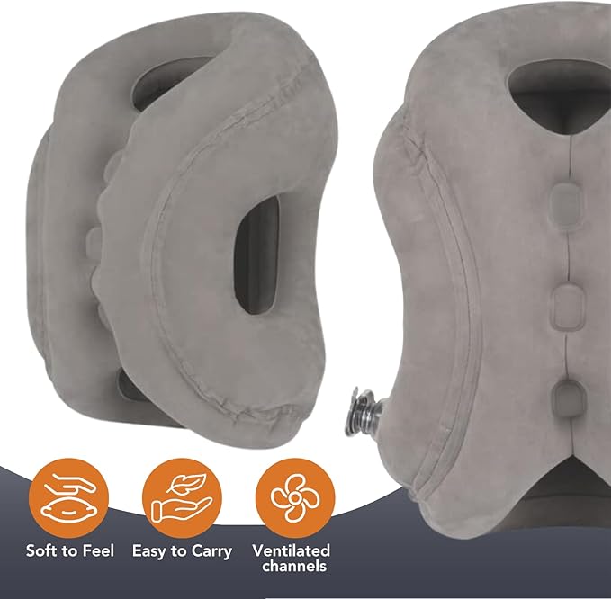 Trekstar Inflatable Travel Neck Pillow in Drawstring Bag | Ergonomic Design | Supports Head, Back, and Neck Pain | Sleeping Cushion in Airplane/Buses/Office/Cars/Trains with Eye Mask, Earplugs