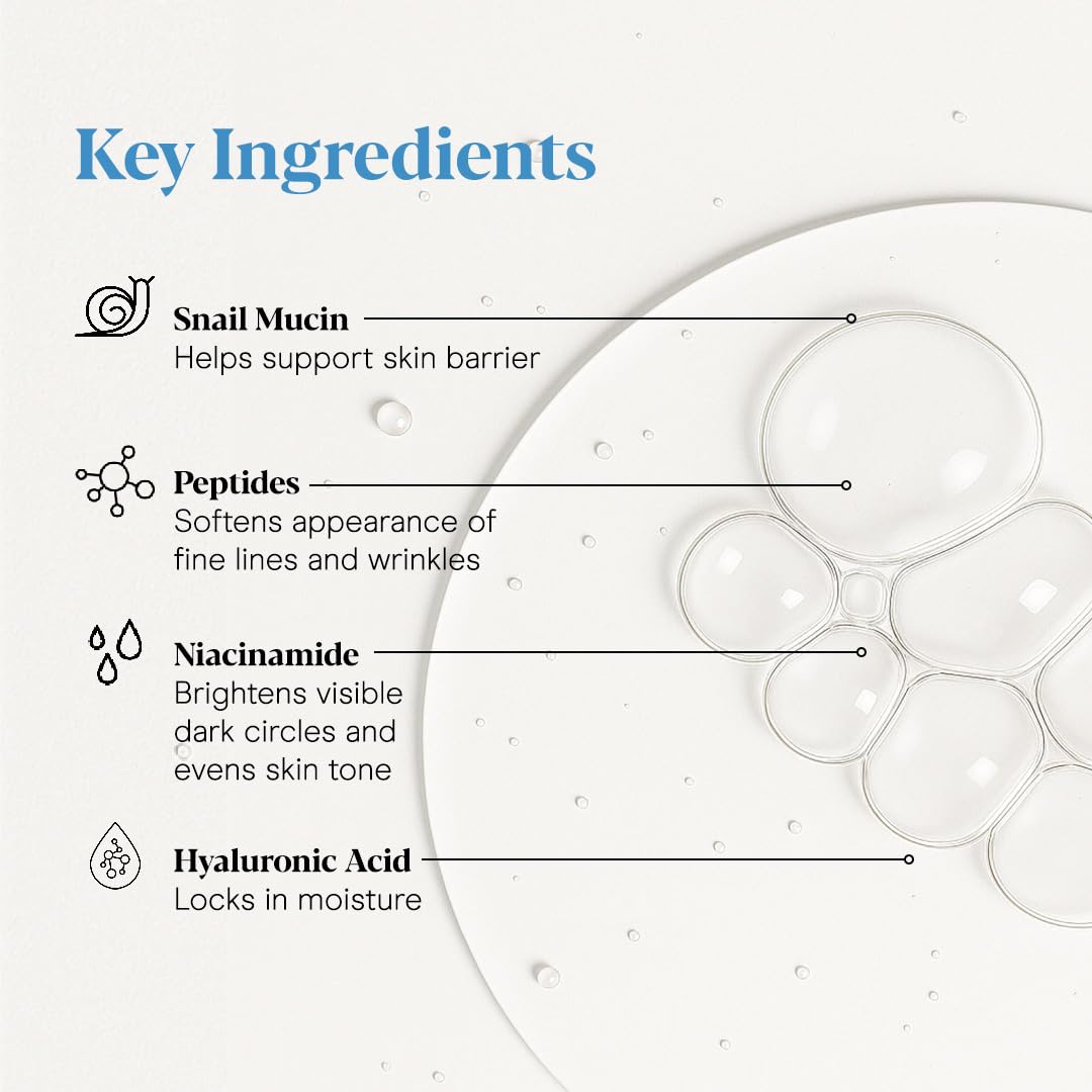 Baebody Snail Mucin Eye Cream (30 ml/1.06 fl oz) - Anti-Aging Eye Cream for Dark Circles and Dry Skin - Snail Mucin Serum with Peptides and Hyaluronic Acid