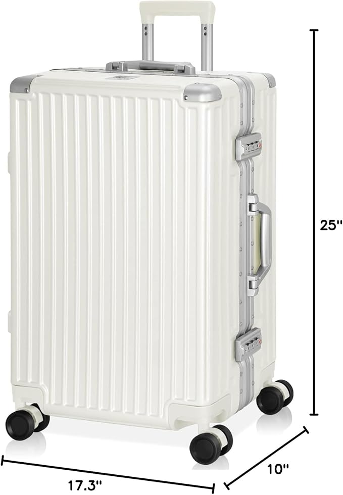 AnyZip Luggage Aluminium Frame Suitcase PC ABS Hard Shell TSA Lock No Zipper 24In White