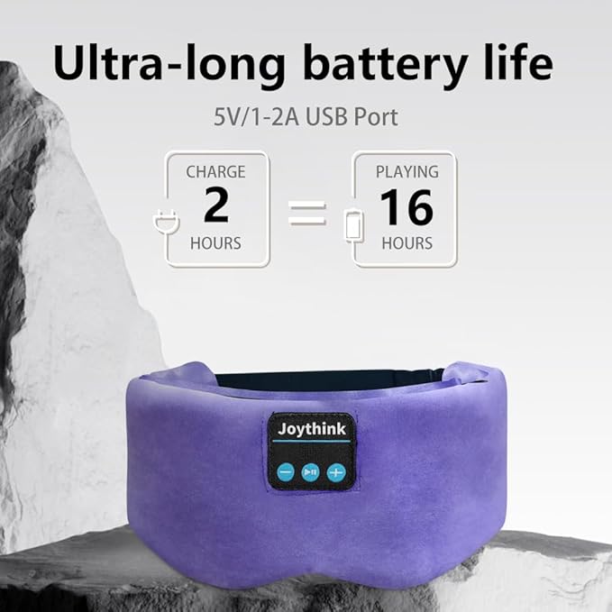 Joythink Sleep Mask Headphones Silk Wireless Bluetooth Headband Eye Mask for Side Sleepers Blackout for Airplane Travel Women Purple