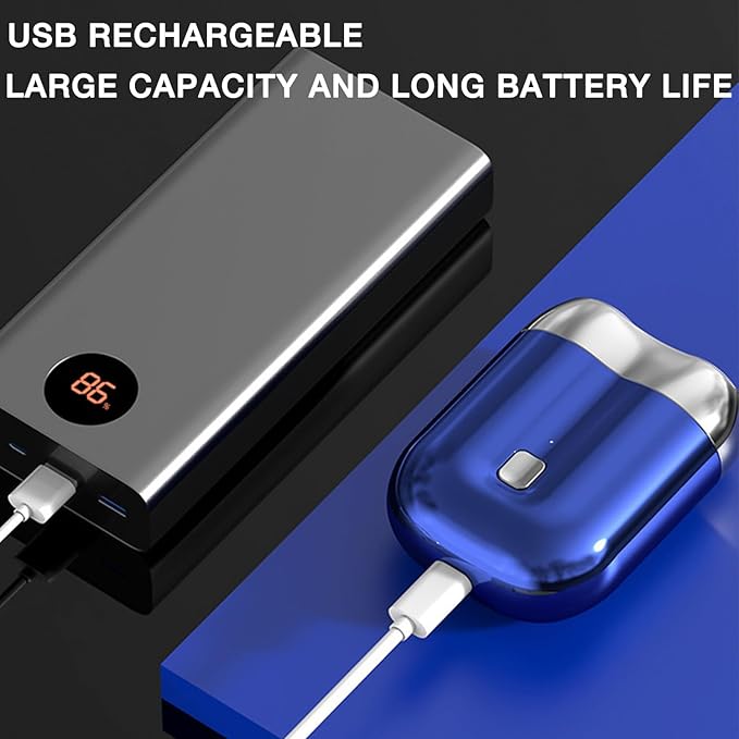 2025 New Model Mini Dual-Head Electric Shaver, Electric Mini Portable Razor, Pocket Size Washable Double Head Razor, Rechargeable Waterproof Compact Electric Shaver for Home, Car, Travel (Blue)