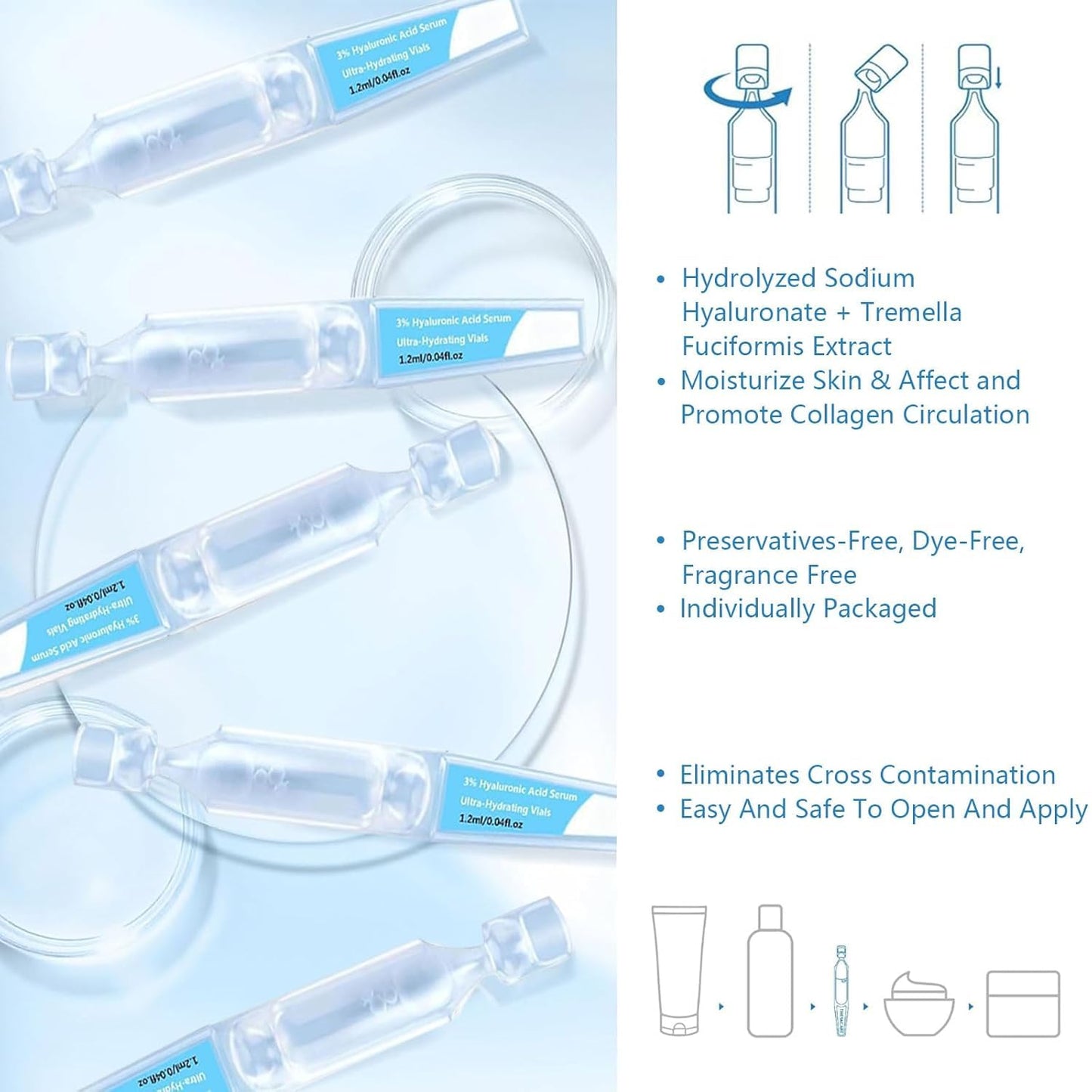 30pcs 3% Hyaluronic Acid Serum Ultra-Hydrating Vials, Hyaluronic Acid Tubes 3%, 3% Hyaluronic Acid Serum for Face,3% hyaluronic acid serum，wake nature perfection hyaluronic acid