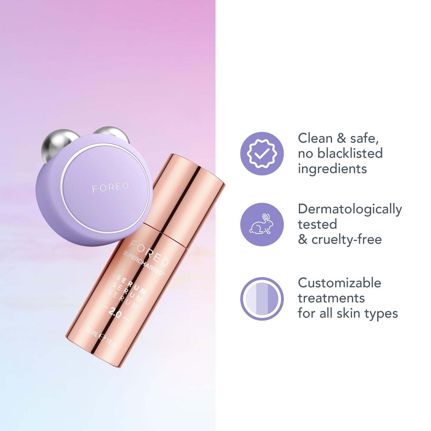 FOREO Firm & Fabulous BEAR mini + Serum Serum Serum 1 Oz Anti aging Starter Kit- Microcurrent Facial Device- Instant Face Lift- Double Chin Eliminator- Facial Skin Care Products- Gift Set- Lavender