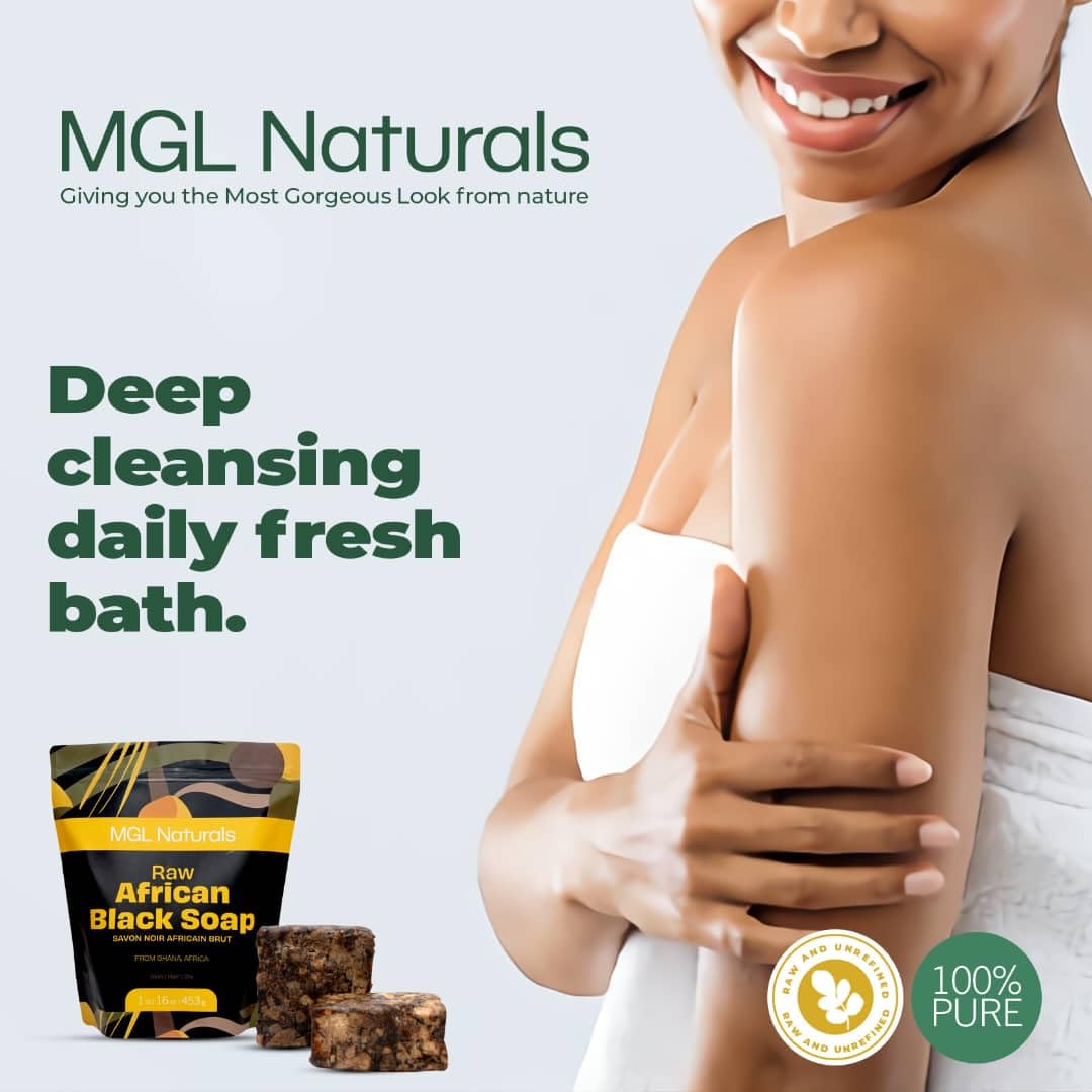 MGL Naturals Raw African Black Soap, 1 lb.