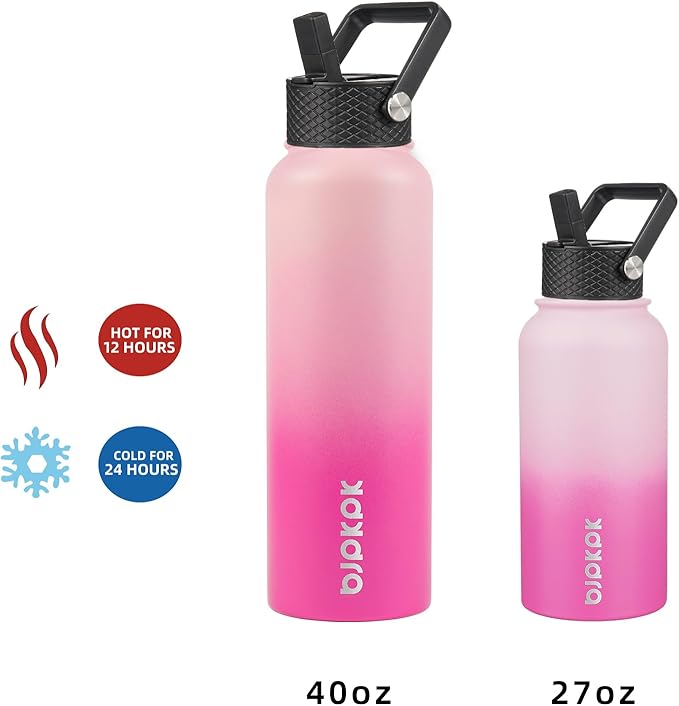 BJPKPK 40oz Stainless Steel Insulated Water Bottle with 3 Lids, Sakura - BPA Free Leakproof Thermos Bottle for Sports & Gym