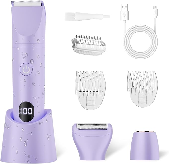 Bikini Trimmer for Women, 3 in 1 Electric Razors for Women - Cordless Body Shaver for Trip - IPX7 Waterproof with LED Display, Ceramic Blade, Rechargeable Lady Trimmer for Underarm Body Leg Face