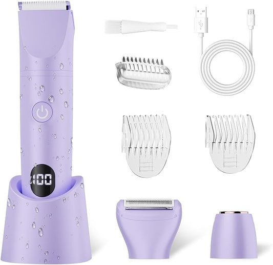 Bikini Trimmer for Women, 3 in 1 Electric Razors for Women - Cordless Body Shaver for Trip - IPX7 Waterproof with LED Display, Ceramic Blade, Rechargeable Lady Trimmer for Underarm Body Leg Face