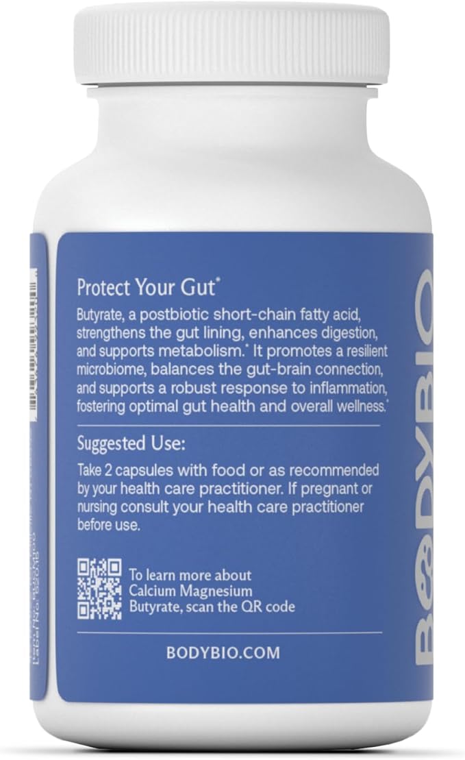BodyBio Butyrate - Postbiotic for Gut Health, Digestive Support, Bloat, Gas & Constipation Relief, Leaky Gut Repair - Calcium, Magnesium + Butyric Acid Supplement for GI Wellness