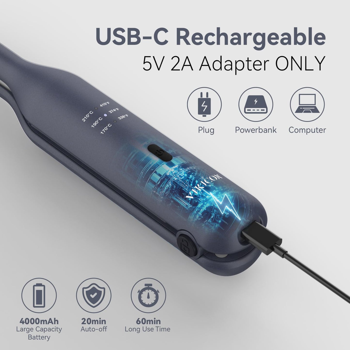 VIKICON Cordless Mini Hair Straightener: 3/10" Small Pencil Flat Iron for Short Hair & Beard - Ceramic Thin Plate, 3 Temp Settings, Travel-Friendly with Auto Shut-Off - Birthday Gift for Men & Women