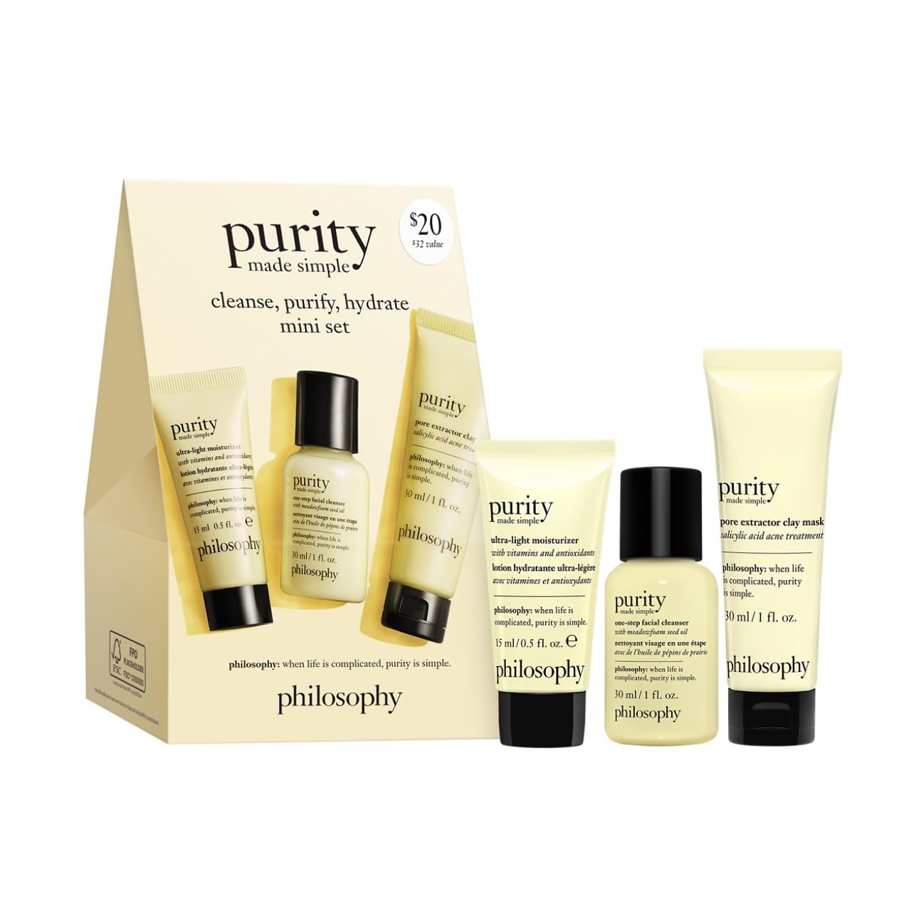 philosophy purity made simple cleanse, purify, hydrate mini set