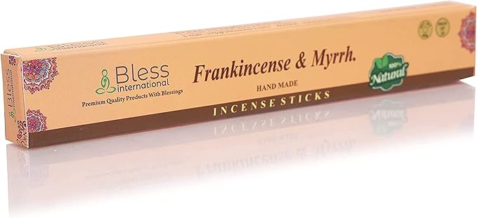 Bless-Frankincense-and-Myrrh 100%-Natural-Handmade-Hand-Dipped-Incense-Sticks Organic-Chemicals-Charcoal-Free Purification-Relaxation-Positivity-Yoga-Meditation Best-Woods-Scent (25 Sticks (1.4 OZ))