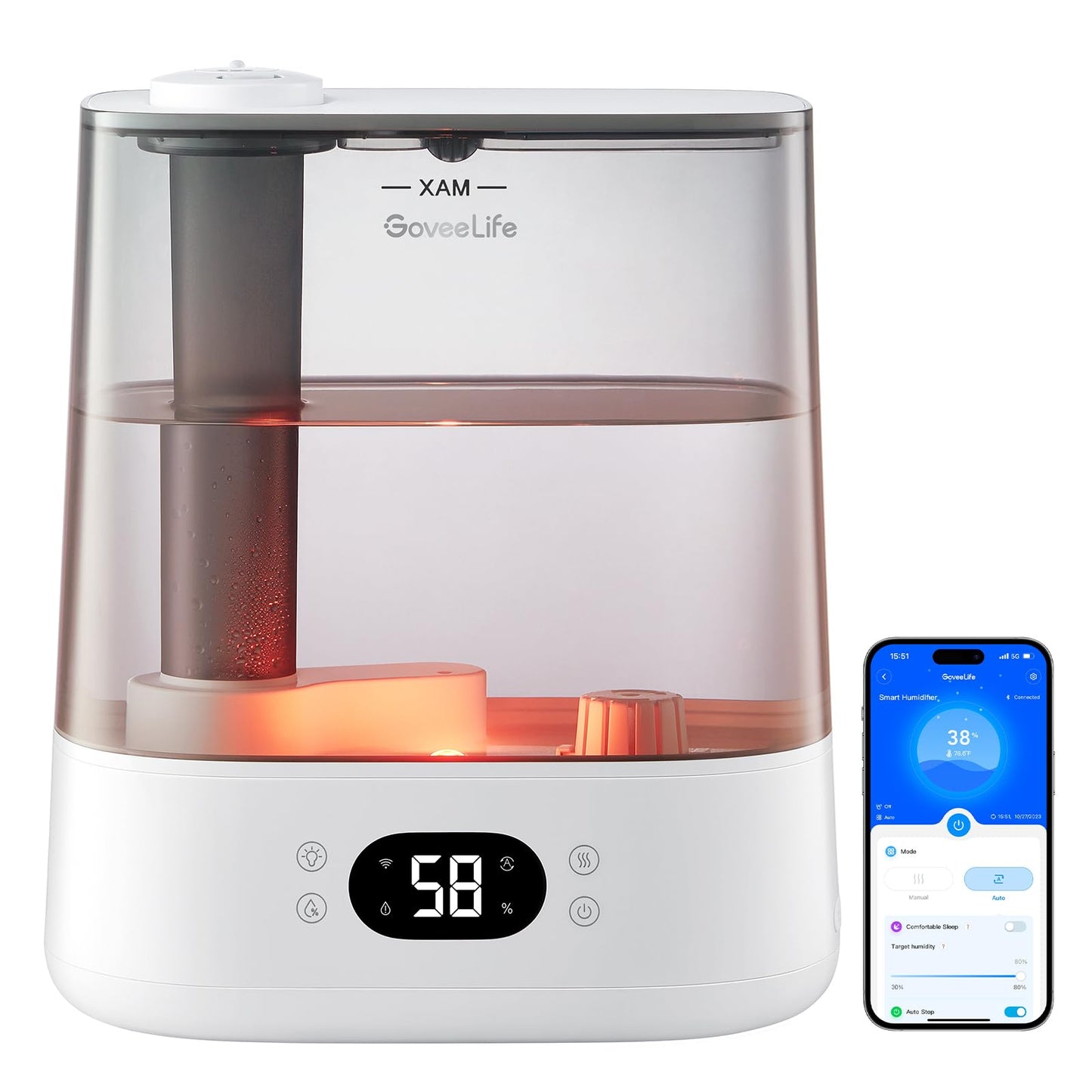 GoveeLife Smart Humidifiers for Bedroom, 6L Cool Mist Top Fill for Large Room, Humidity Sensor, Auto Mode, Schedule, 60H Quiet Runtime, WiFi Humidifier Essence Diffuser for Baby Plant, Work with Alexa