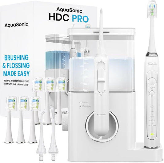 AquaSonic Home Dental Center PRO – Brushing & Flossing Made Easy – Brush & Floss – Power Toothbrush & Water Flosser – Whiter Teeth & Healthier Gums