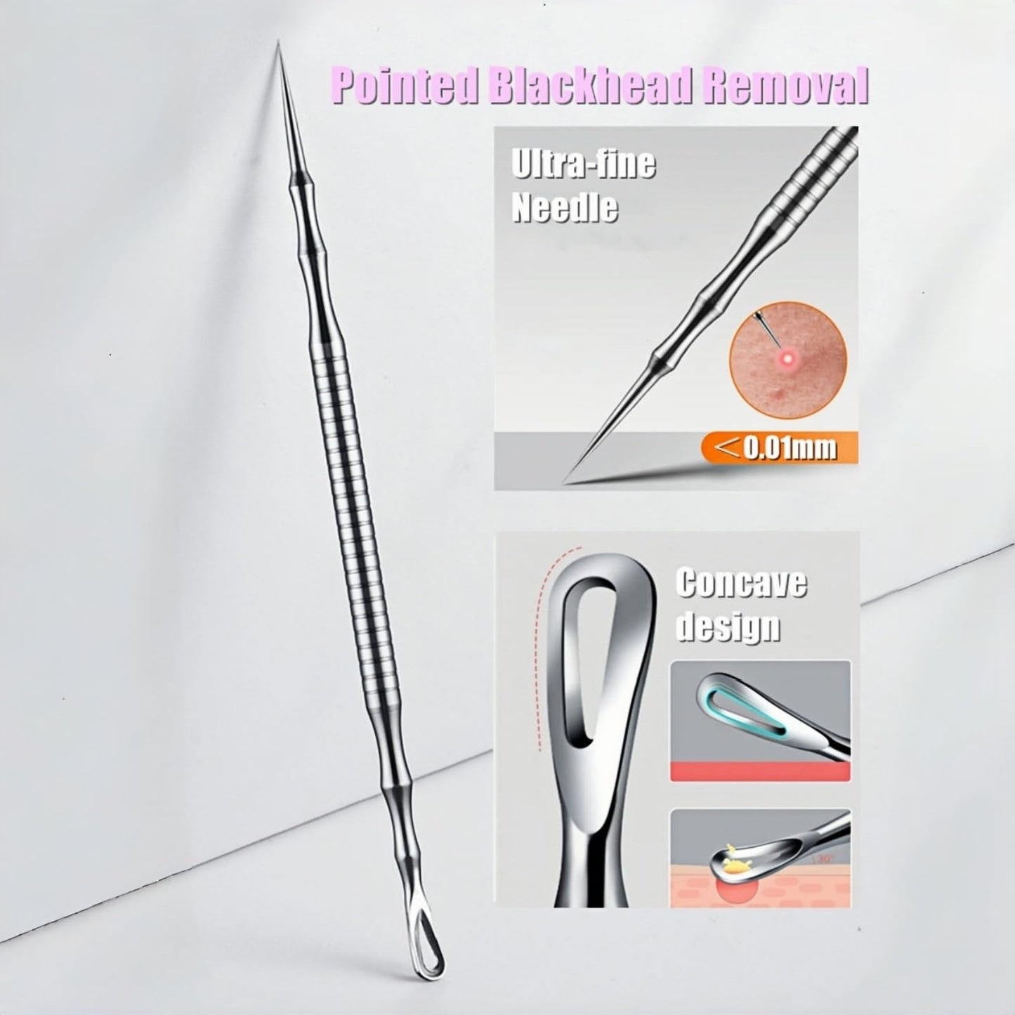 Blackhead Remover & Pimple Extractor Kit Dual-Ended Skin-Friendly Design for Sensitive Skin Professional Pore Cleanse & Acne Home Facial Care Tools with Stainless Steel Scraper (Purple-with Needle)