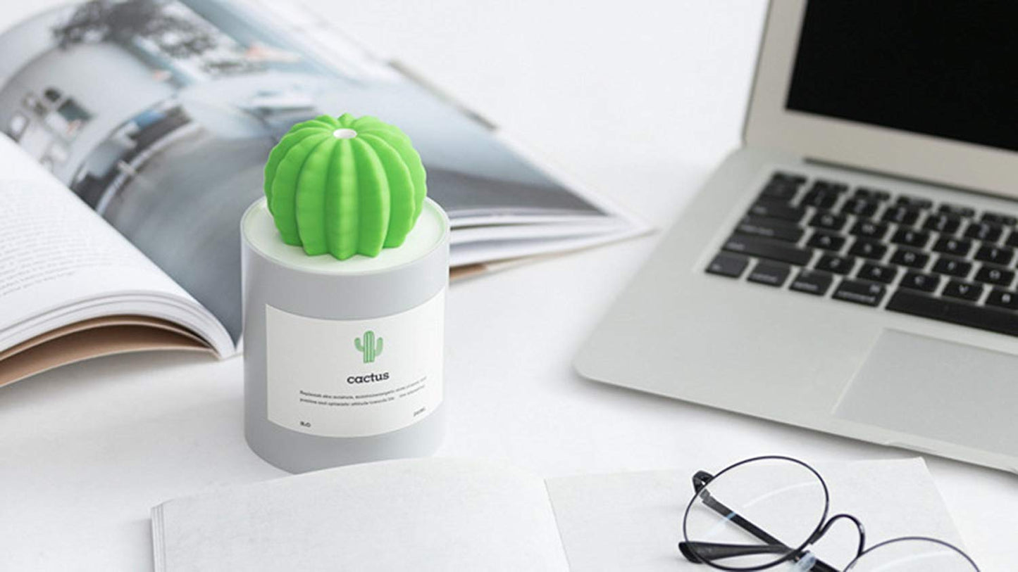 UODBUYO Mini Humidifier, 280ml USB Cool Mist Portable Cactus Air humidifier, Ultra-Quiet Operation for Bedroom Home Office Desk Yoga Car Travel(Grey)
