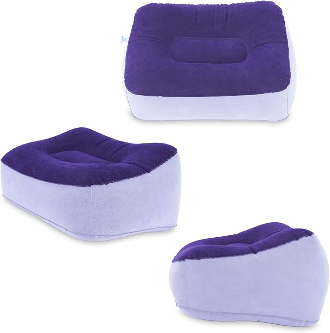 Inflatable Foot Rest, Carseat Inflatable Foot Rest Pillow, Airplanes Inflatable Foot Rest Cars, Travel Footrest Pillow for Home Office,Trains (Gray Splicing Navy Blue 2 Count), 14.5" L×11.8" W×7.9”H