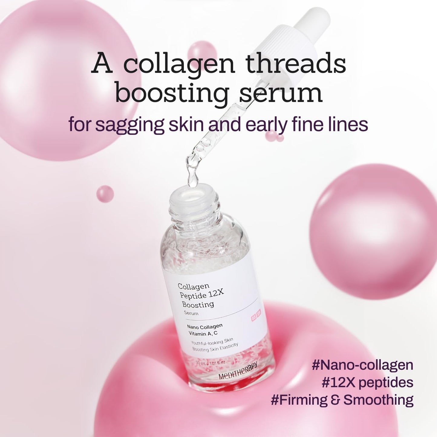 Collagen Peptide 12X Boosting Serum, Enhances Skin Elasticity & Reduces Deep Wrinkles, Promotes Collagen Production for Firm and Youthful Skin, Korean Skincare, 1.01 fl.oz