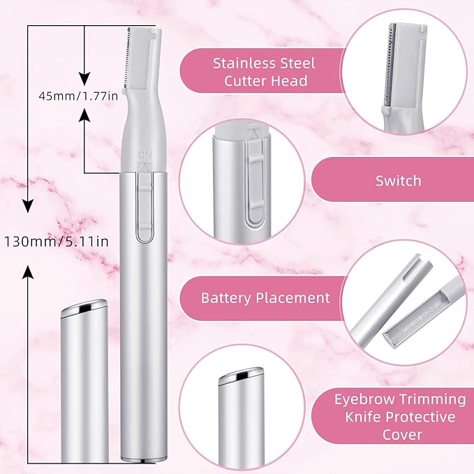 Chumia 2 Pcs Electric Eyebrow Trimmer Women Precision Face Razors Mini Shaver with Comb Christmas Women Gift Battery Operated Personal Epilator for Face Neck Fuzz Lips Leg(Pink, Silver)
