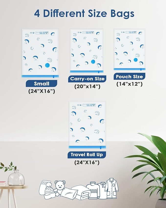 Vacuum Storage Bags with Electric Pump, 8 Pack Vacuum Sealed Bag with 1500mAh Rechargeable Battery for Clothes, Blanket, Duvets, Pillows, Comforters, Travel