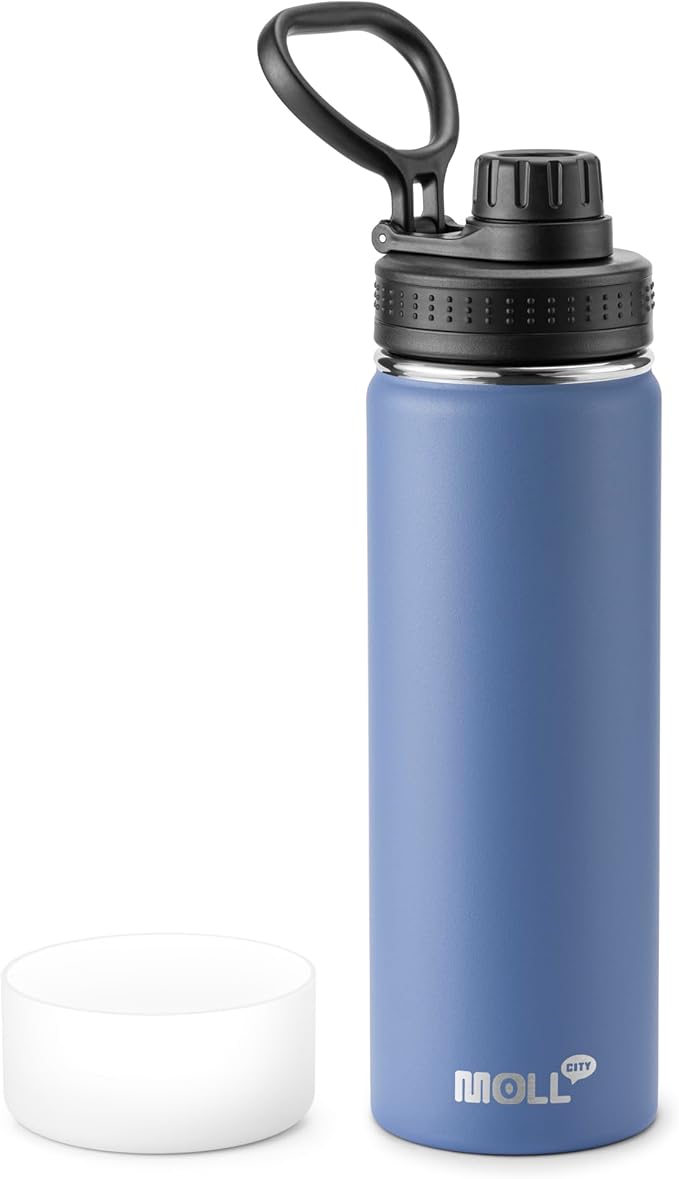 22 oz Water Bottle-Stainless Steel Vacuum Insulated Sports Water Bottle with Leak Proof Spout Lid-Reusable Metal Wide Mouth Water Flask for Travel(Royal Blue)