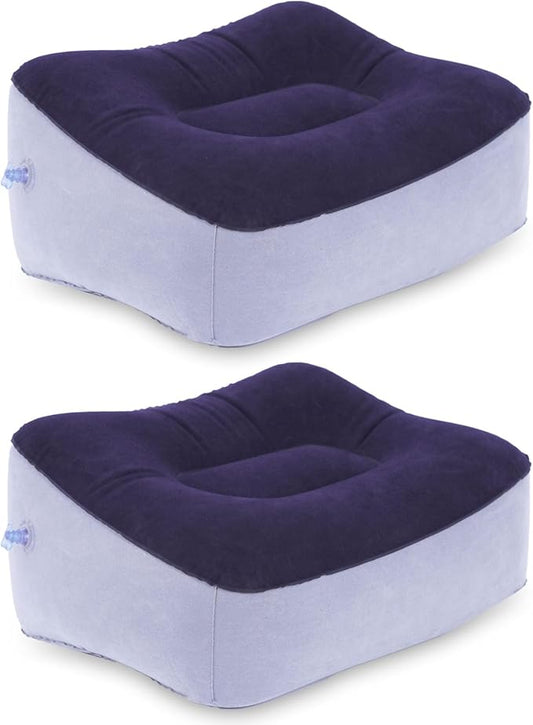 Inflatable Foot Rest, Carseat Inflatable Foot Rest Pillow, Airplanes Inflatable Foot Rest Cars, Travel Footrest Pillow for Home Office,Trains (Gray Splicing Navy Blue 2 Count), 14.5" L×11.8" W×7.9”H