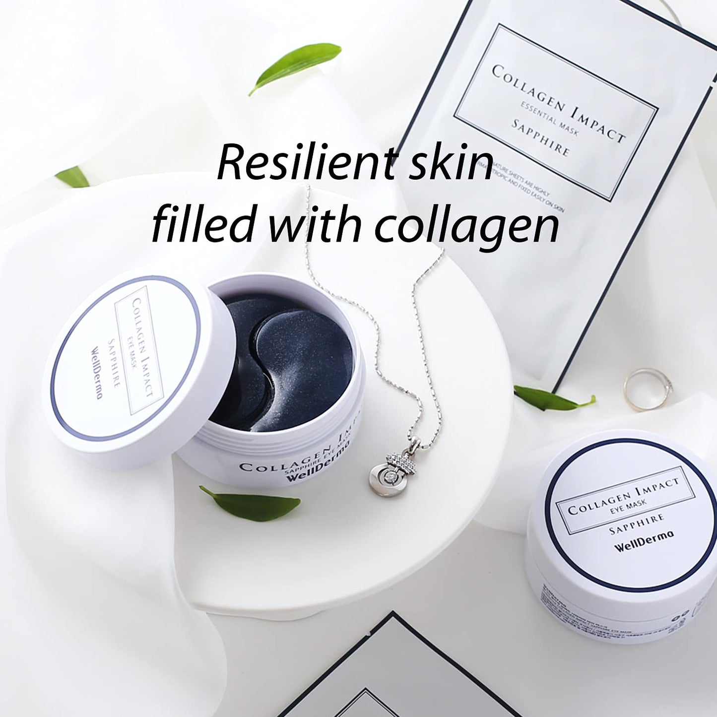 WELLDERMA Collagen Impact Sapphire Eye Mask 60 Sheets - NOURISHing ENRICHed Moisturizing Hydrogel Eye Patches Wrinkles Collagen, Under Eye for Dark Circles, Dry and Dull Skin