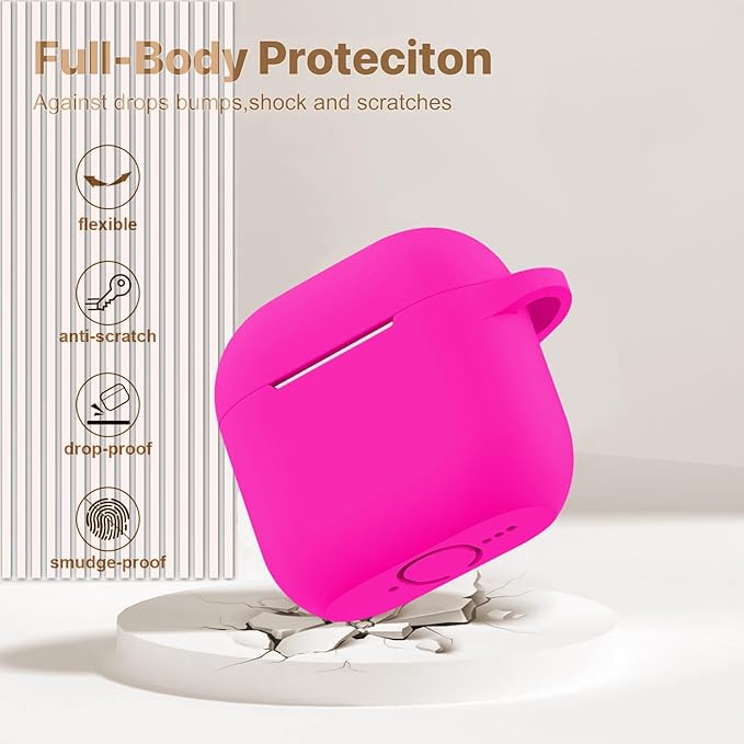 Case Cover for Apple Airpods 4 - VOTILE Airpods 4 Cases 2024 Cover Women Silicone iPods 4 Earbuds Wireless Accessorie Charging Cases Girl Bling Keychain for Airpod iPods 4th Generation - Hot Pink