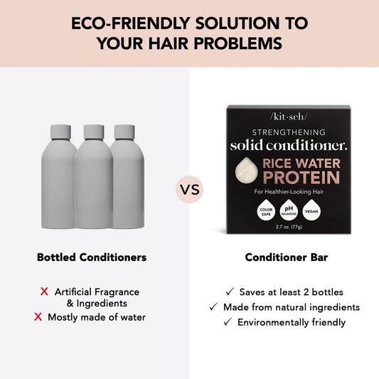 Kitsch Rice Water Shampoo & Conditioner Set – Solid Shampoo & Conditioner Bar with Protein for Hair Growth, Strengthening Hair & Damage Repair – Paraben, Sulfate & Silicone Free – 2 Pack