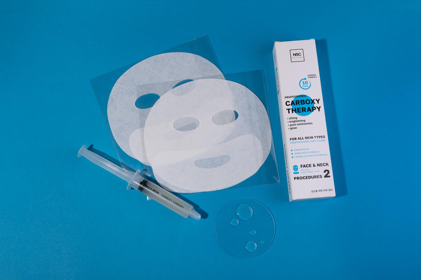 Name Skin Care Korean Carboxy CO2 Therapy Face & Neck Mask Set of 2 - Hydrating Oxygen Carboxytherapy Skincare Sheet Masks - Moisturizing Anti Aging Pore Tightening Brightening Facial Treatment Gel