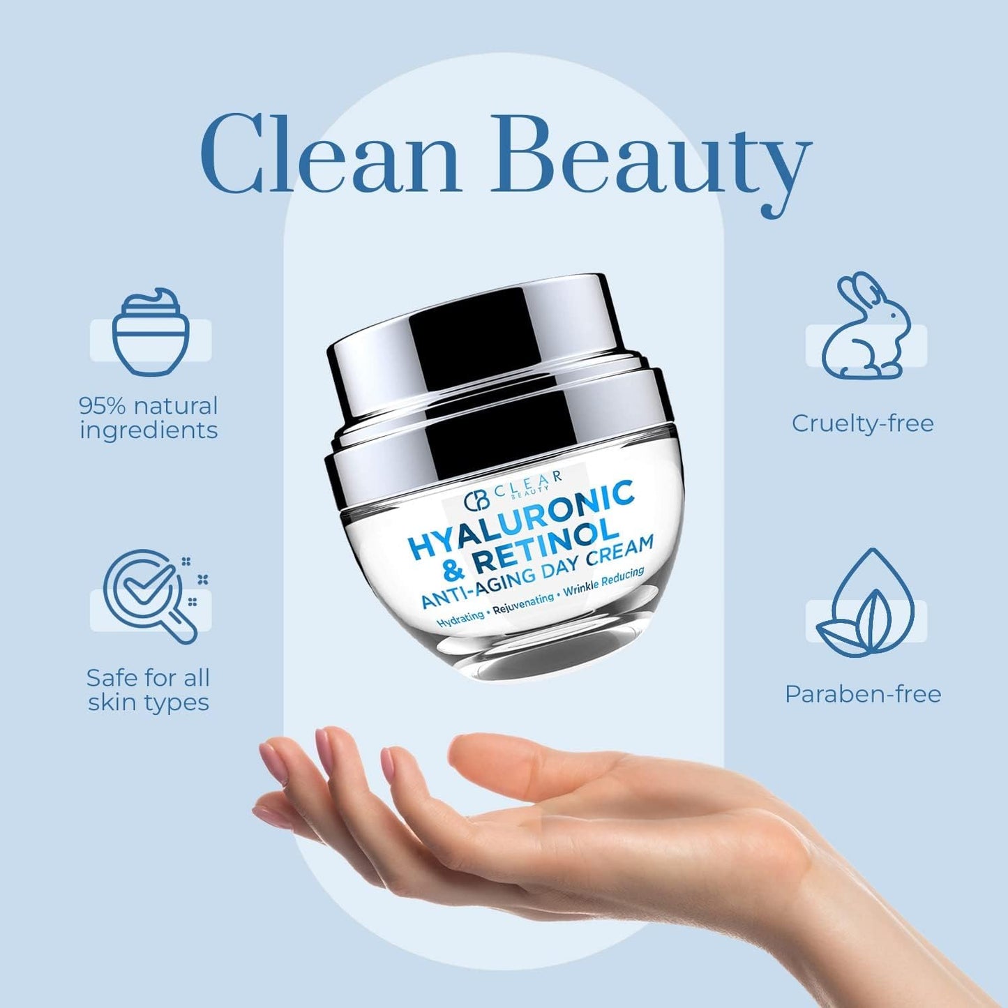 Clear Beauty Hyaluronic Acid & Retinol Daily Face Moisturizer - Dermatologist Tested, Reduces Wrinkles, Fine Lines & Hyperpigmentation, Clean Beauty, Cruelty-Free Korean Skin Care, All Skin Types