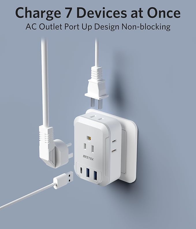 BESTEK 2 Pack European Travel Plug Adapter USB C - US to Europe Plug Adapter with 4 Outlets 3 USB Charger (1 PD 20W) Type C Plug Adapter Travel Essentials to Most Europe EU Spain Italy France Germany