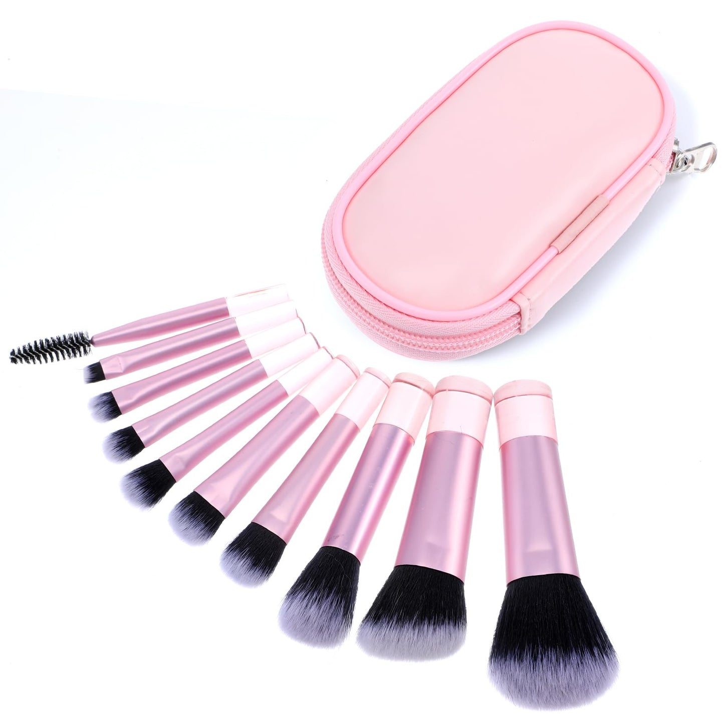 10 Pcs Easy-Taken Travel Makeup Brushes Mini Makeup Brush Set Portable Travel Brush Set with Pack Suitable for Foundation Eye Shadow Lipstick Concealer Highlighting Shadow Contour Blush (Pink)