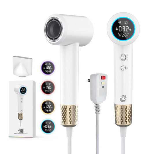 KARFUN Plasma Hair Dryer, 1500W High Speed Blow Dryer with Plasma Tech (Positive+Negative Ionic), LED Display, 5 Temps 2 Speed, Thermo-Control, Fast Drying Plasma Hairdryer for Home or Travel (White)