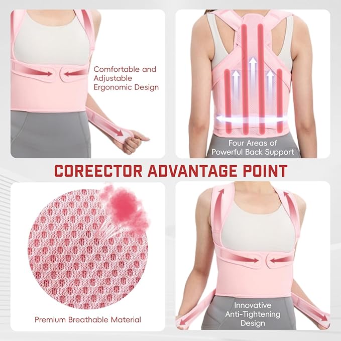 Back Brace Posture Corrector for Women & Men, Adjustable Shoulder Straightener with Full Back Support, Relief for Lower & Upper Back Pain, Hunchback & Scoliosis (Pink, Small)