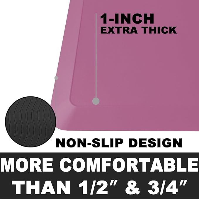 1" Extra Thick Anti Fatigue Floor Mat 60" L x 17" W,Kitchen Mat, Standing Desk Mat,140D Advanced PU Foam Ergonomic Comfort at Home, Office, Garage, Sink (Rose Pink)