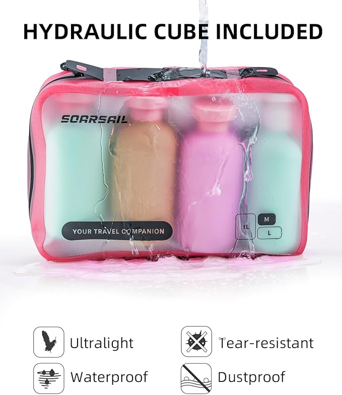 Compression Cubes, XL/L/M/S Travel Luggage Organizers (6 Set, Rose Red)