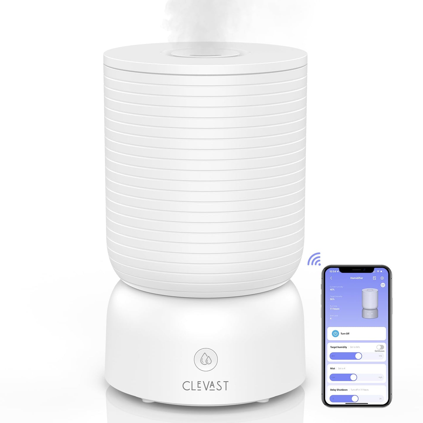 CLEVAST Smart Humidifiers for Bedroom, Top Fill 3L Cool Mist Quiet Ultrasonic Humidifier with Essential Oil Diffuser, Humidity Control, Wi-Fi Air Humidifier for Baby, Home, Compatible with Alexa