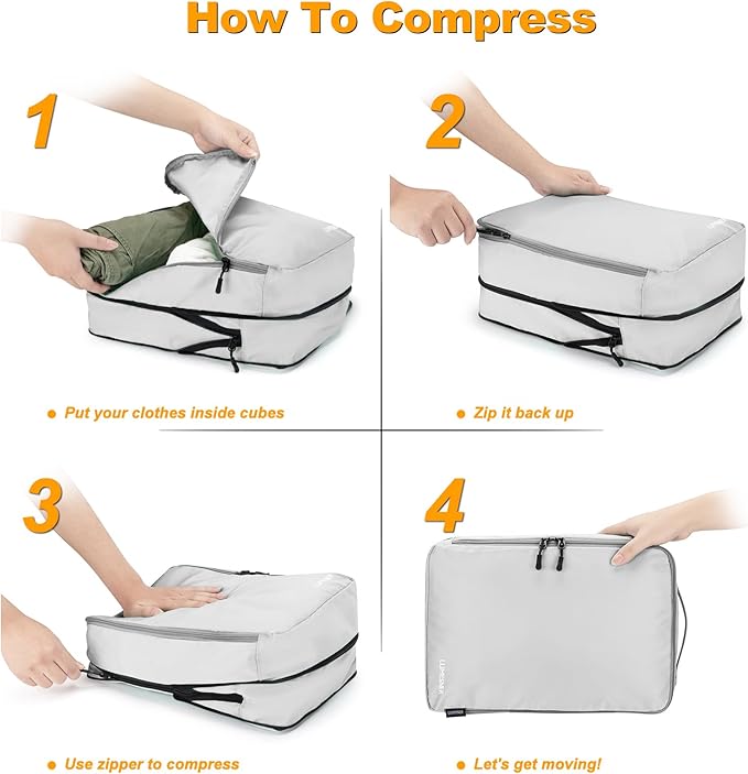 8 Set Compression Packing Cubes for Travel, Waterproof Luggage Organizers, Suitcase Organizer Set for Carry-On & Checked Baggage, Travel Accessories for Men & Women