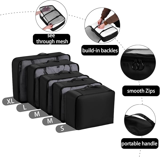 9 set Packing Cubes for Travel,Effortless Organization Cube for Quick Packing& Unpacking, Travel Must Have Suitcase Organizer Essentials for any Journey,Business trip,Cruise,Camping,hiking,Vacation.