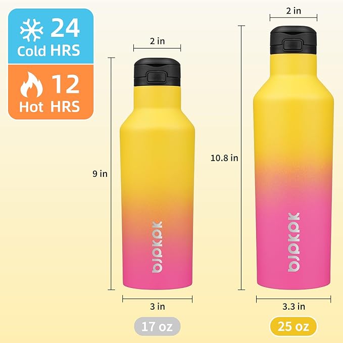 BJPKPK Insulated Water Bottle With Straw 25oz Stainless Steel Water Bottles With 2 Lids And Carry Handle Reusable Travel Metal Thermo,Rainbow