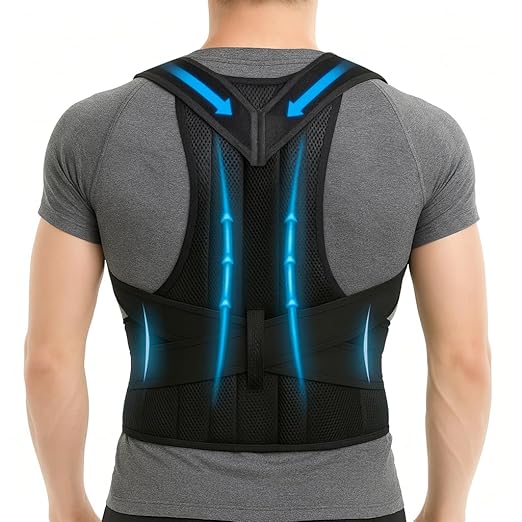 Back Brace Support Posture Corrector for Men – Full Back Support for Upper, Mid & Lower Back Pain Relief, Ergonomic 3-in-1 System Improves Posture & Helps with Slouching, Rounded Shoulders (1, X-Large)